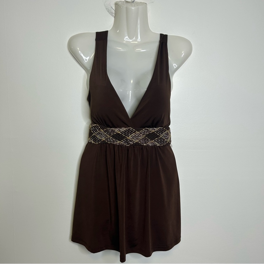 ◾️Y2K Seductions Vintage Deep V Baby Doll Blouse Accented Belt line